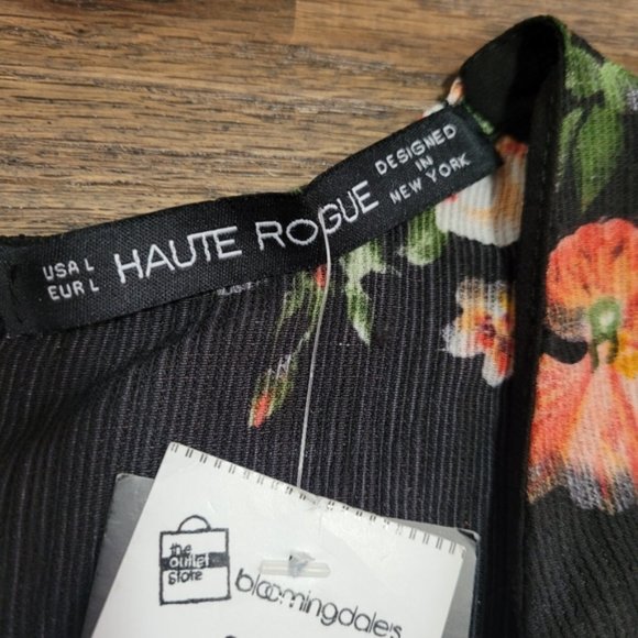 Haute Rogue Black Floral Mini Wrap summer dress 😎 L Petite (Or Sz S/M) - Picture 11 of 14